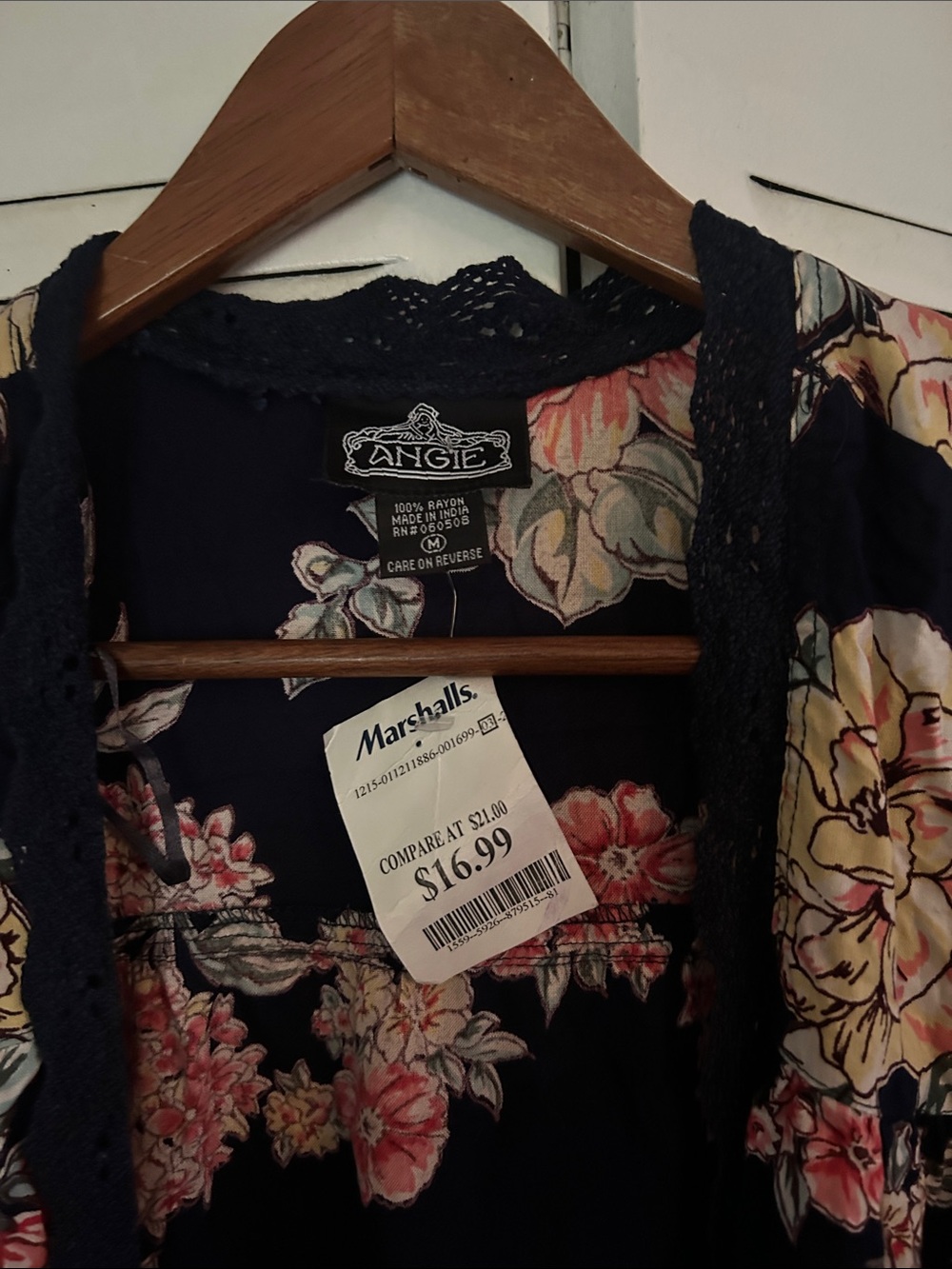 Angie Navy Floral Long Cardigan with Pink & Cream Blooms Size M - Picture 2 of 5